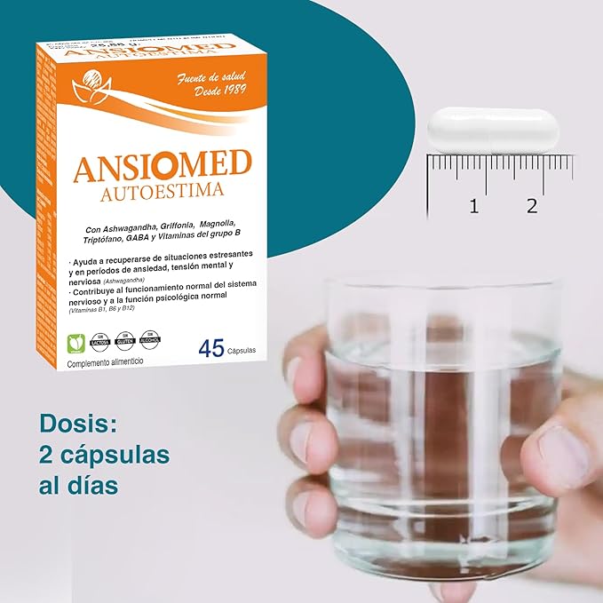 Ansiomed Autoestima (45 Cápsulas) - Con Ashwagandha, GABA y Vitaminas del Grupo B para la Ansiedad y el Bienestar Emocional