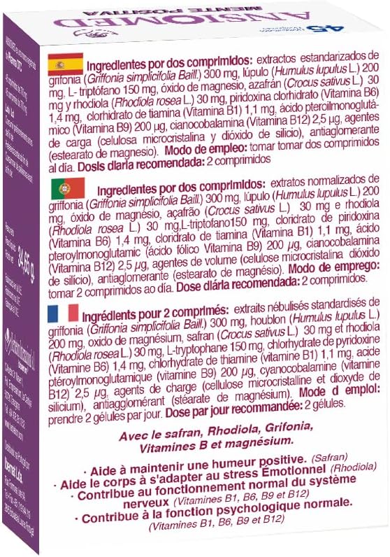 Ansiomed Mente Positiva (60 Comprimidos) - Triptófano, Grifonia, Azafrán y Magnesio para el Bienestar Emocional