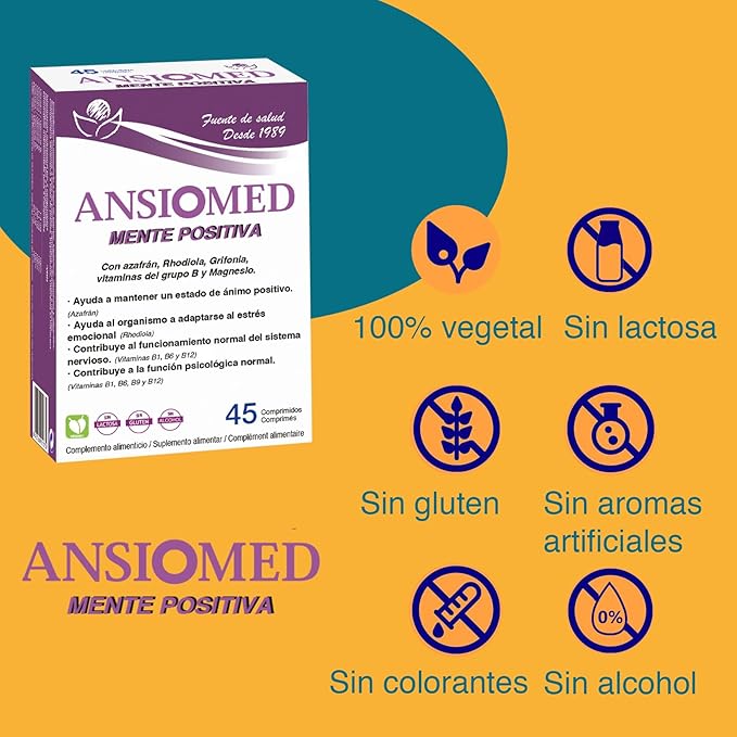 Ansiomed Mente Positiva (60 Comprimidos) - Triptófano, Grifonia, Azafrán y Magnesio para el Bienestar Emocional