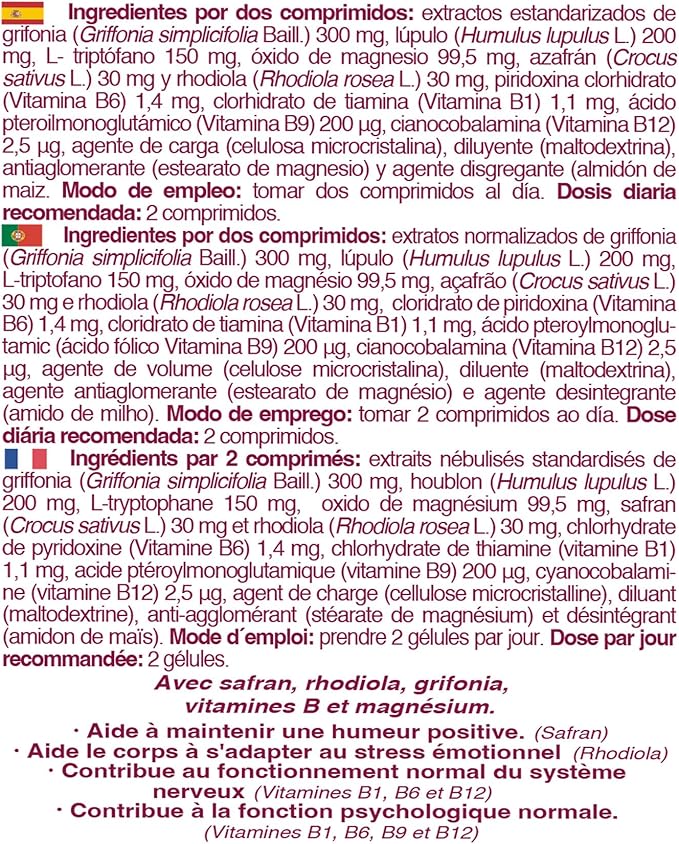 Ansiomed Mente Positiva (60 Comprimidos) - Triptófano, Grifonia, Azafrán y Magnesio para el Bienestar Emocional