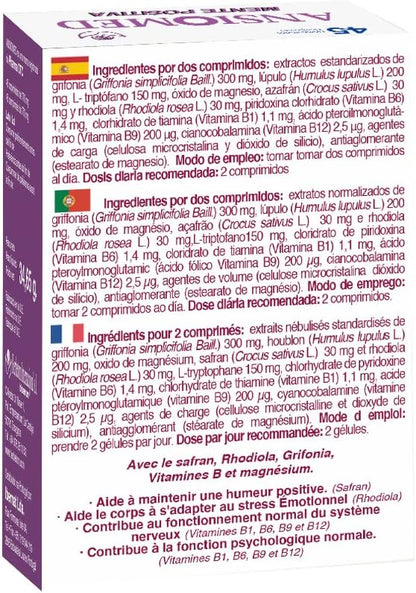 Ansiomed Mente Positiva (60 Comprimidos) - Triptófano, Grifonia, Azafrán y Magnesio para el Bienestar Emocional
