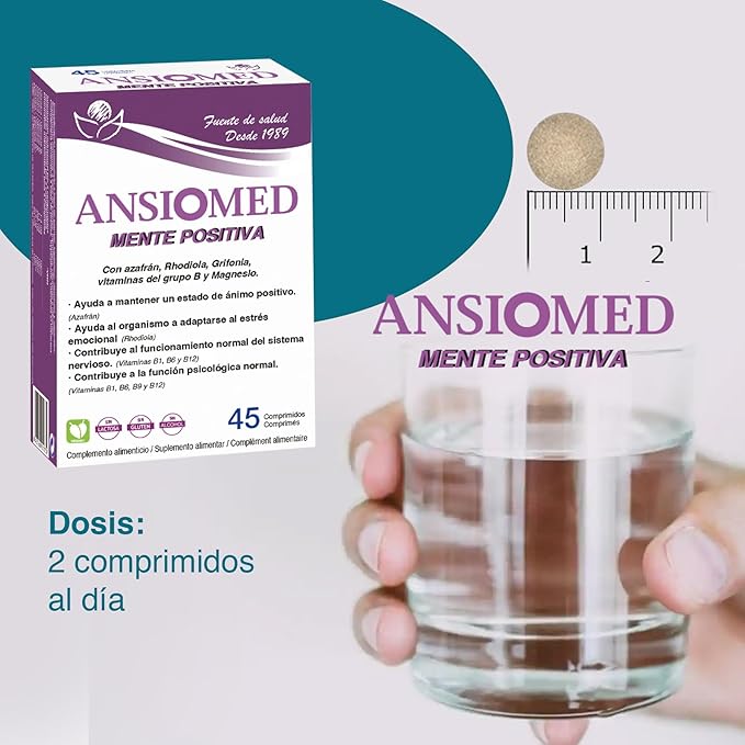 Ansiomed Mente Positiva (60 Comprimidos) - Triptófano, Grifonia, Azafrán y Magnesio para el Bienestar Emocional