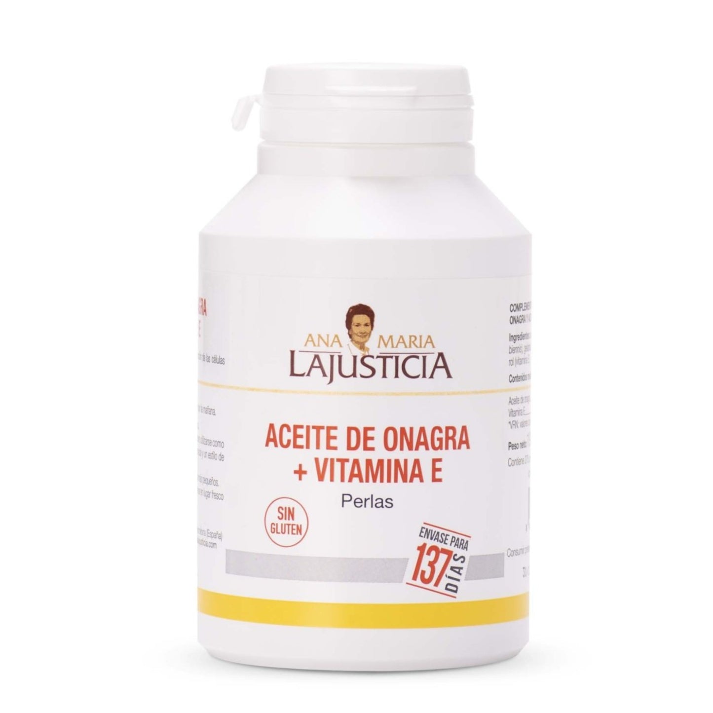 Aceite de Onagra + Vitamina E, 275 Perlas - Alivio Premenstrual, Antioxidante Natural y Cuidado Celular - ANA MARIA LA JUSTICIA