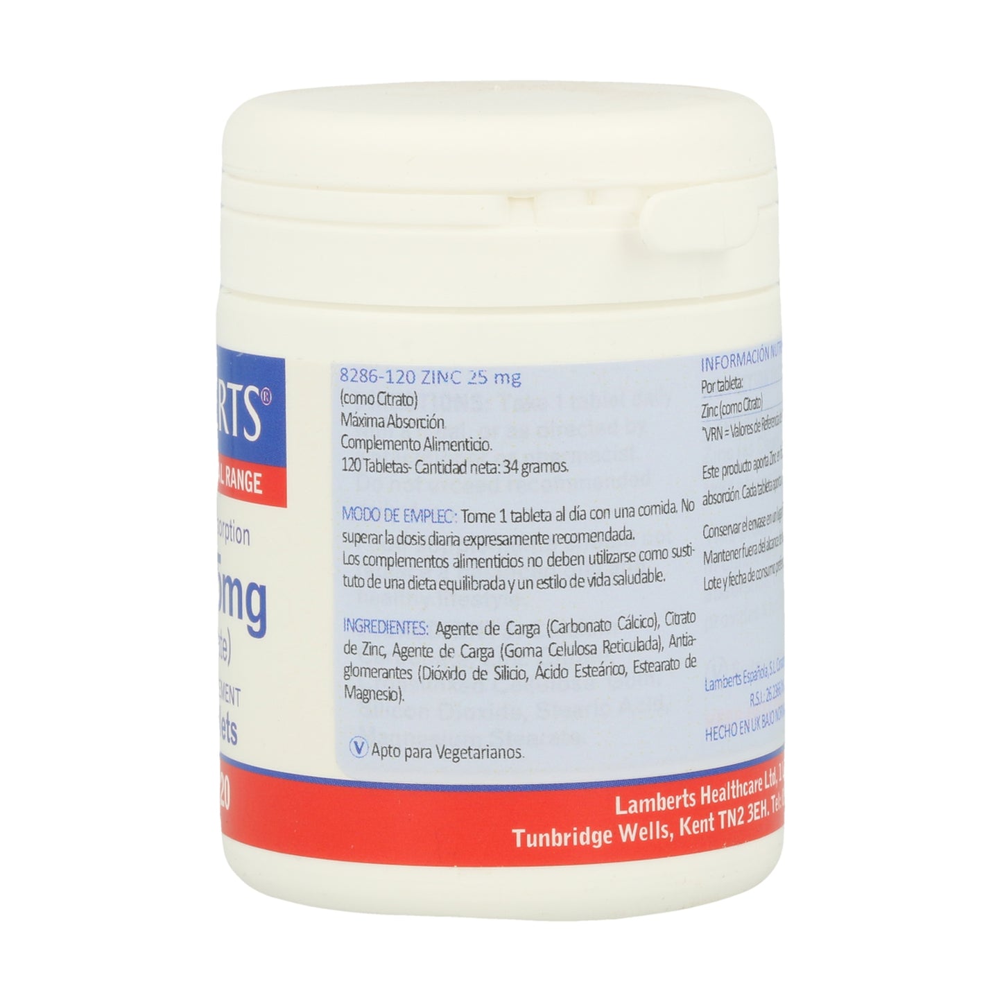Zinc 25mg - 120 Cápsulas Lamberts: Apoyo Integral para tu Salud
