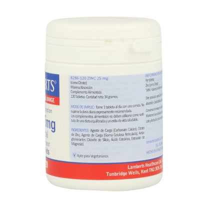 Zinc 25mg - 120 Cápsulas Lamberts: Apoyo Integral para tu Salud